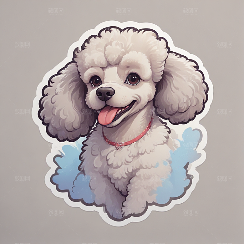 可爱插画风的微笑贵宾犬贴纸图片