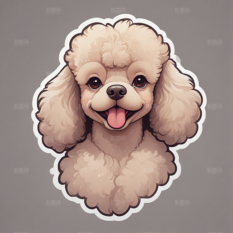 可爱插画风的微笑贵宾犬贴纸图片