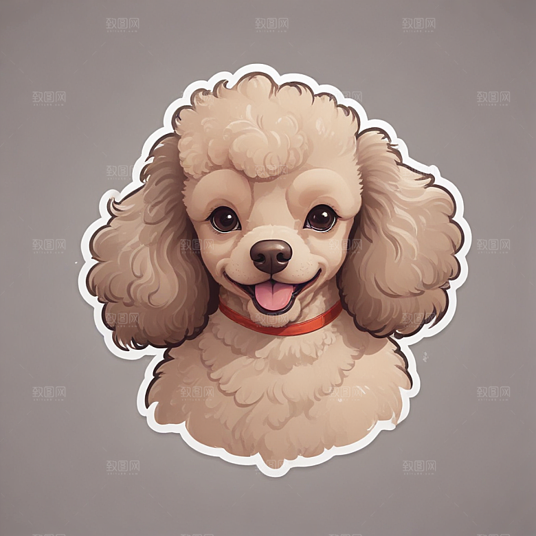 可爱插画风的微笑贵宾犬贴纸图片