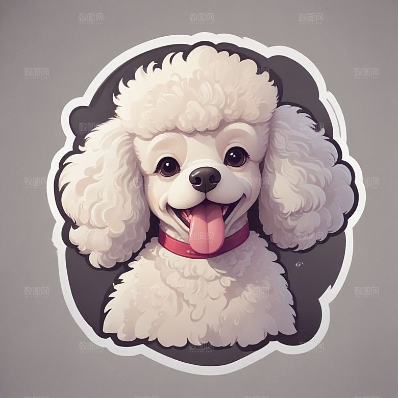 可爱插画风的微笑贵宾犬贴纸图片