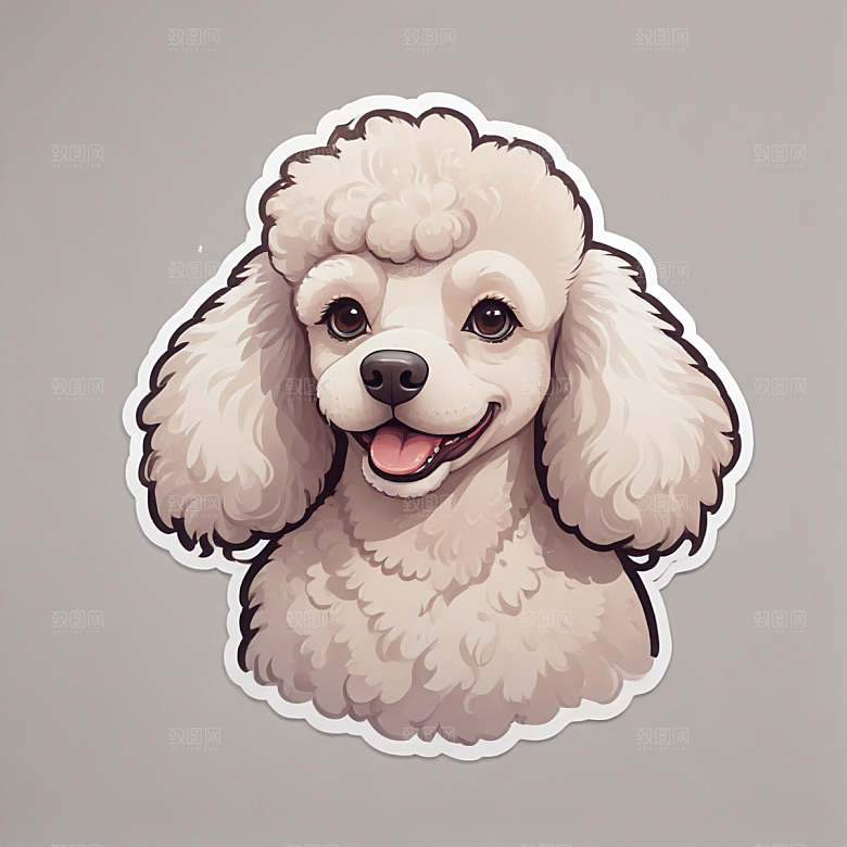 可爱插画风的微笑贵宾犬贴纸图片