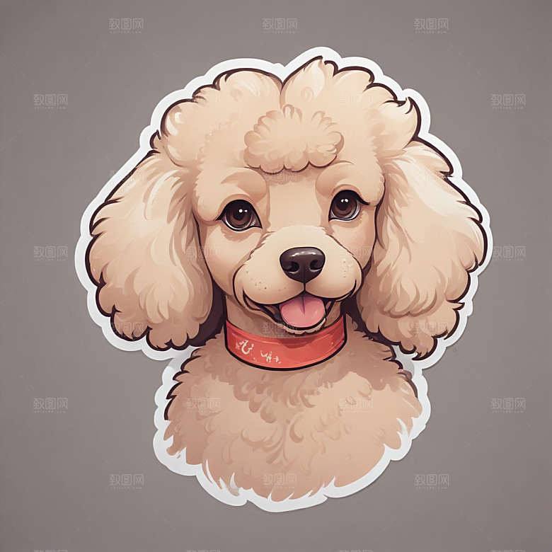 可爱插画风的微笑贵宾犬贴纸图片