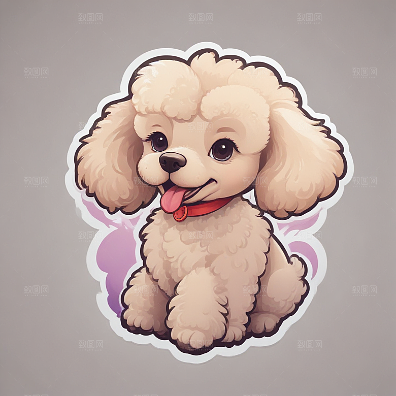 可爱插画风的微笑贵宾犬贴纸图片