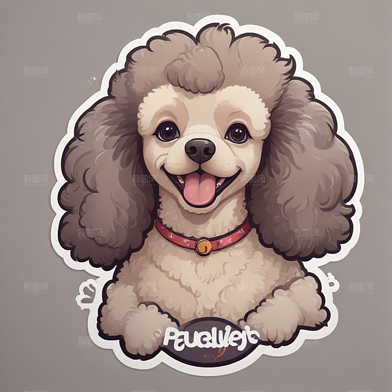 可爱插画风的微笑贵宾犬贴纸图片