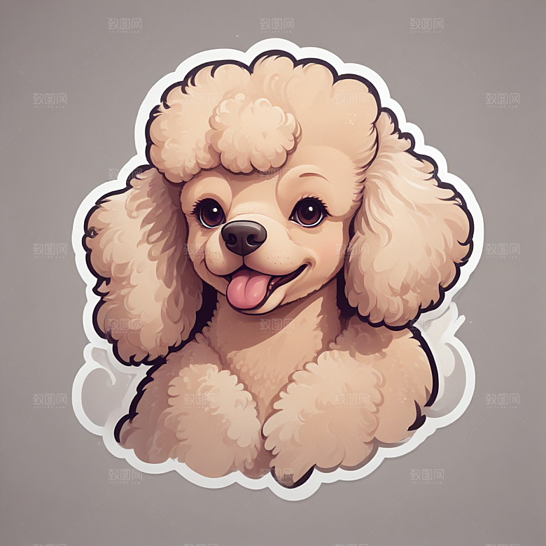 可爱插画风的微笑贵宾犬贴纸图片