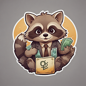 萌系插画中的西装浣熊，从事金融交易图片