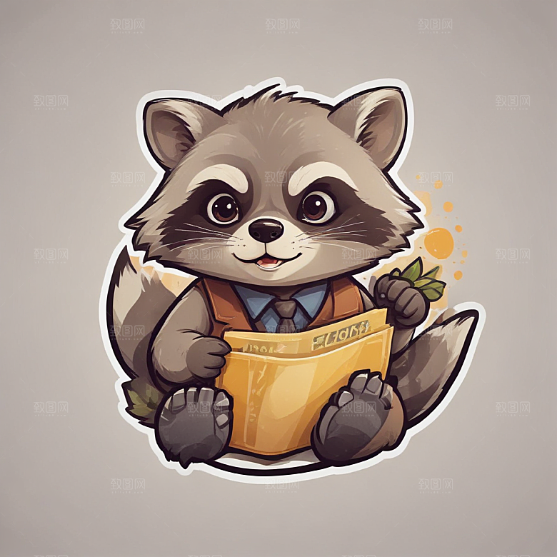 萌系插画中的西装浣熊，从事金融交易图片