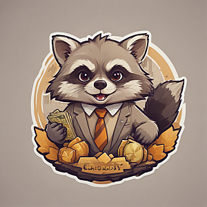 萌系插画中的西装浣熊，从事金融交易图片