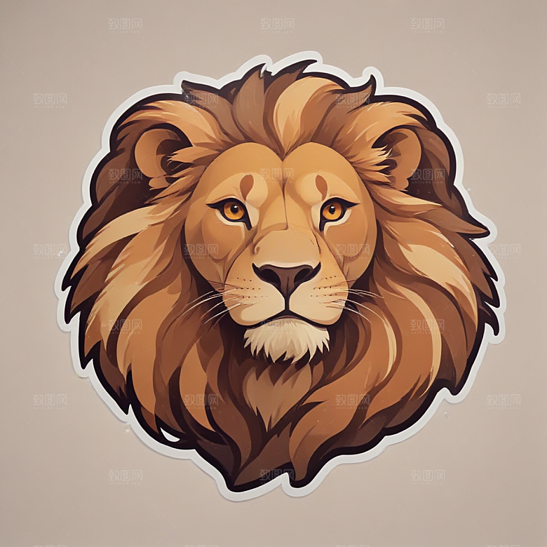棕色系手绘画风威猛帅气狮子图片