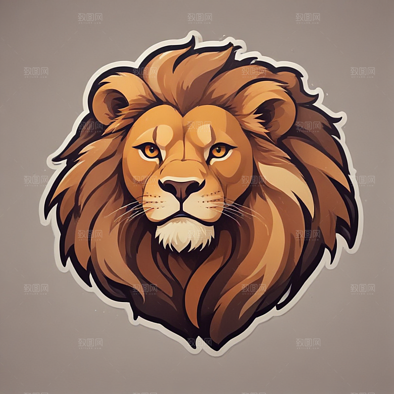棕色系手绘画风威猛帅气狮子图片