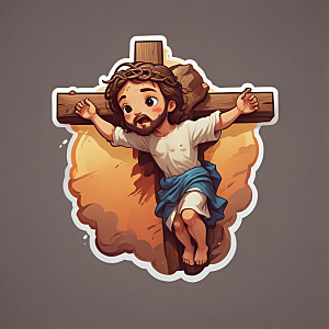 温馨插画小卡通耶稣被钉十字架上图片