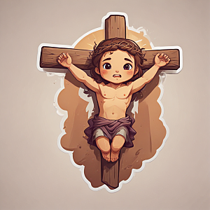 温馨插画小卡通耶稣被钉十字架上图片