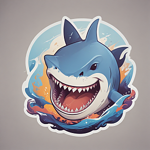 可爱风格的蓝色鲨鱼插画图片