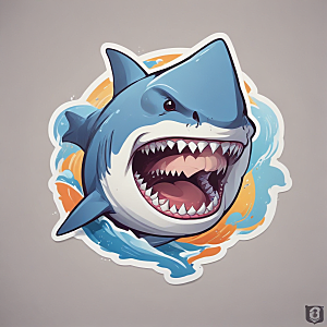 可爱风格的蓝色鲨鱼插画图片