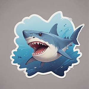 蓝色卡通欢乐鲨鱼贴纸图片