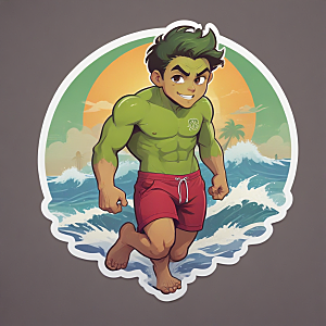 彩色Q版绿巨人沙滩短裤贴纸图片