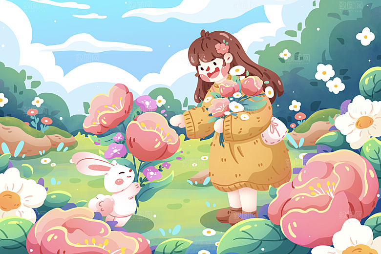 春天卡通儿童插画海报模板