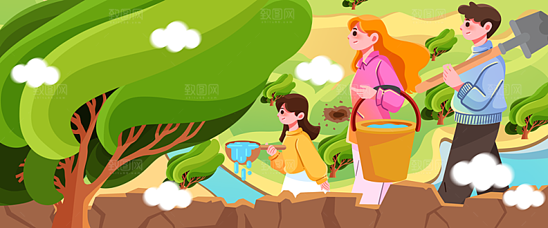 春天卡通儿童插画海报模板