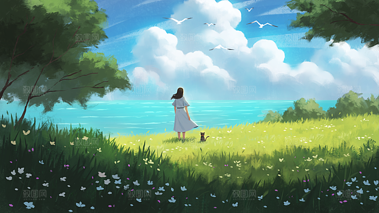 春天卡通儿童插画海报模板