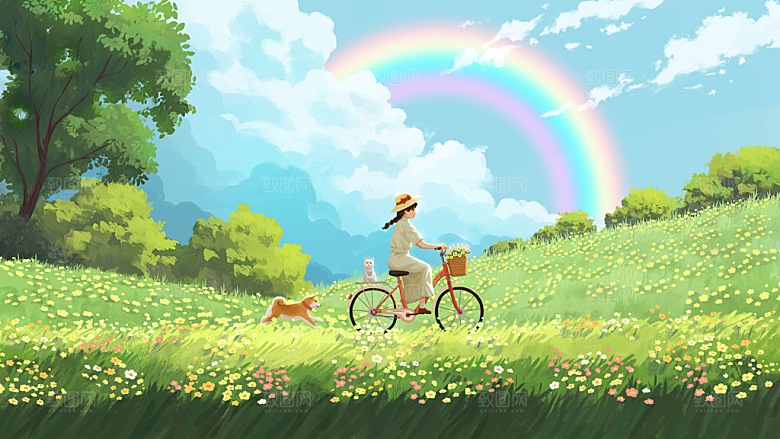 春天卡通儿童插画海报模板