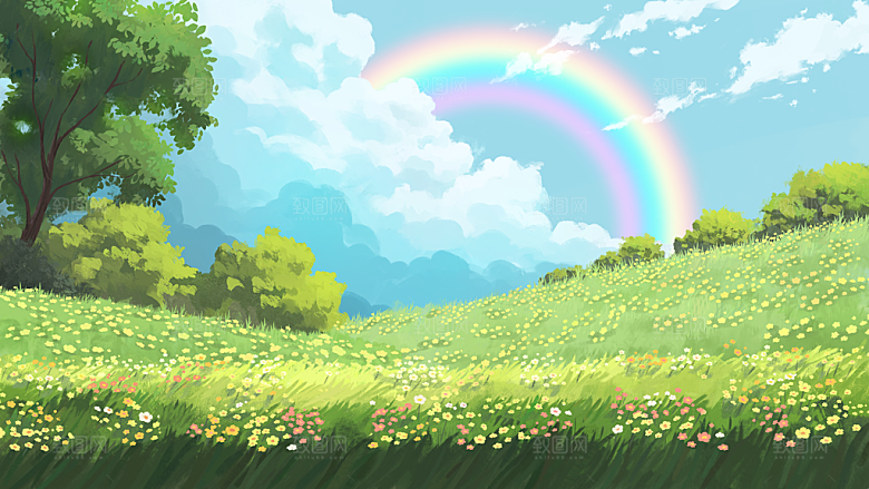 春天卡通儿童插画海报模板
