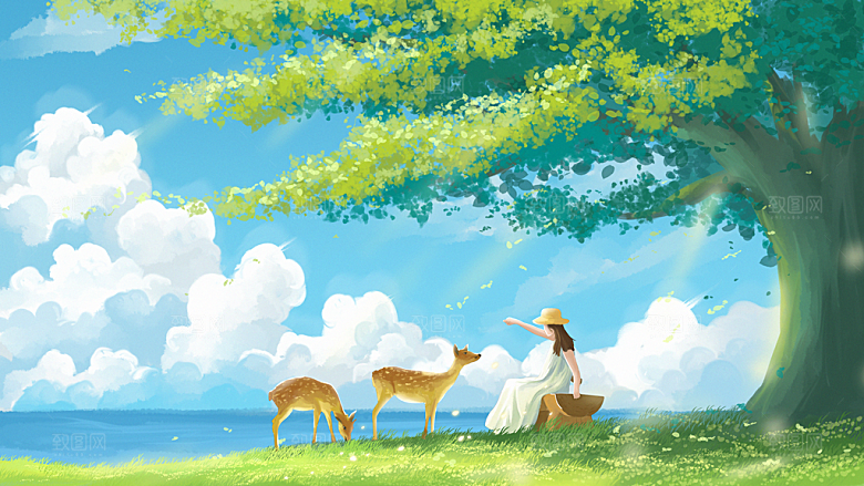 春天卡通儿童插画海报模板