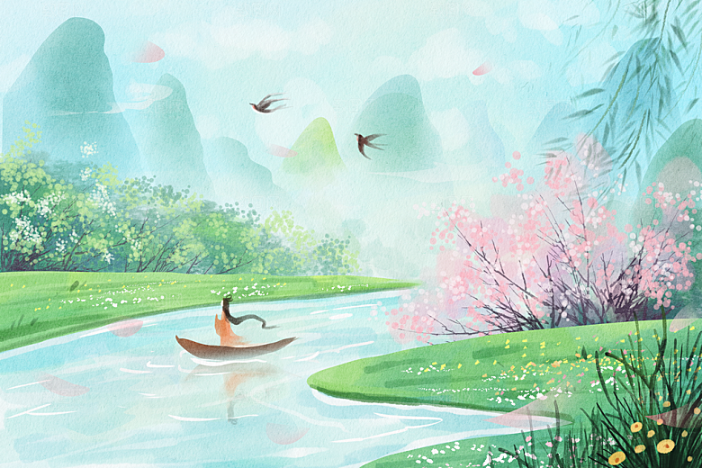 春天卡通儿童插画海报模板