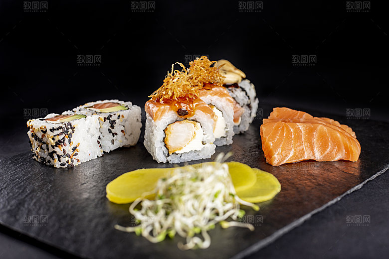 寿司高清4K美食料理寿司摆盘菜牌海报