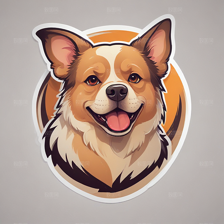 阳光帅气的狗狗徽章插画图片