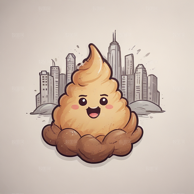 超大号卡通便便贴纸微笑便便与城市背景图片