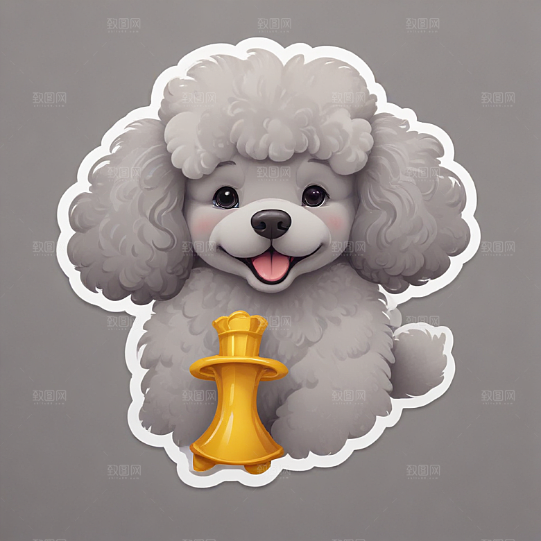 灰色贵宾犬手绘插画可爱风格生动展现宠物