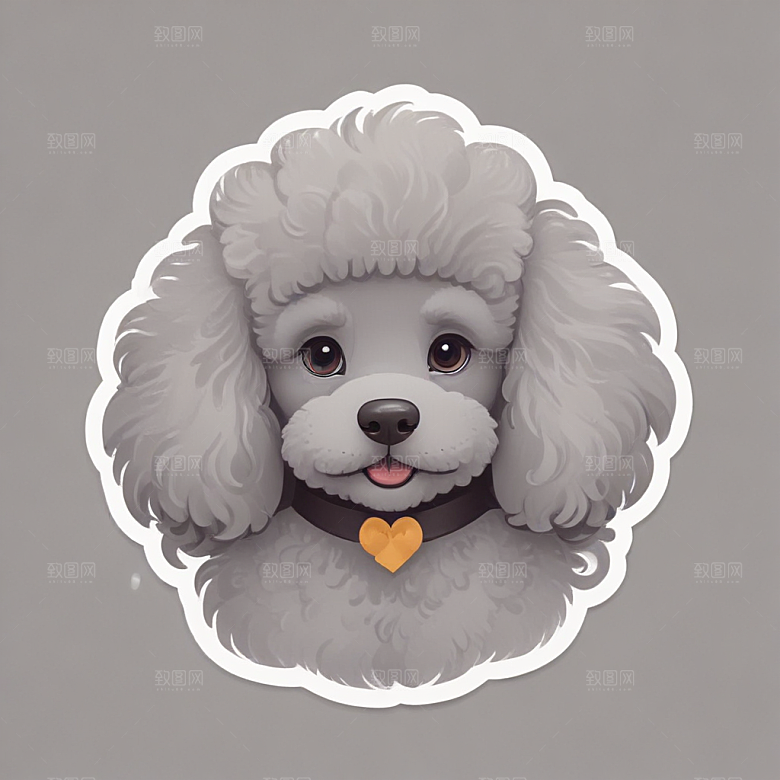 灰色贵宾犬手绘插画可爱风格生动展现宠物