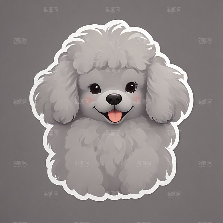 灰色贵宾犬手绘插画可爱风格生动展现宠物