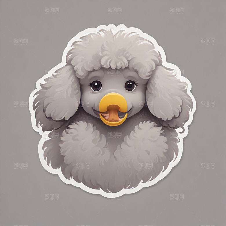 灰色贵宾犬手绘插画可爱风格生动展现宠物