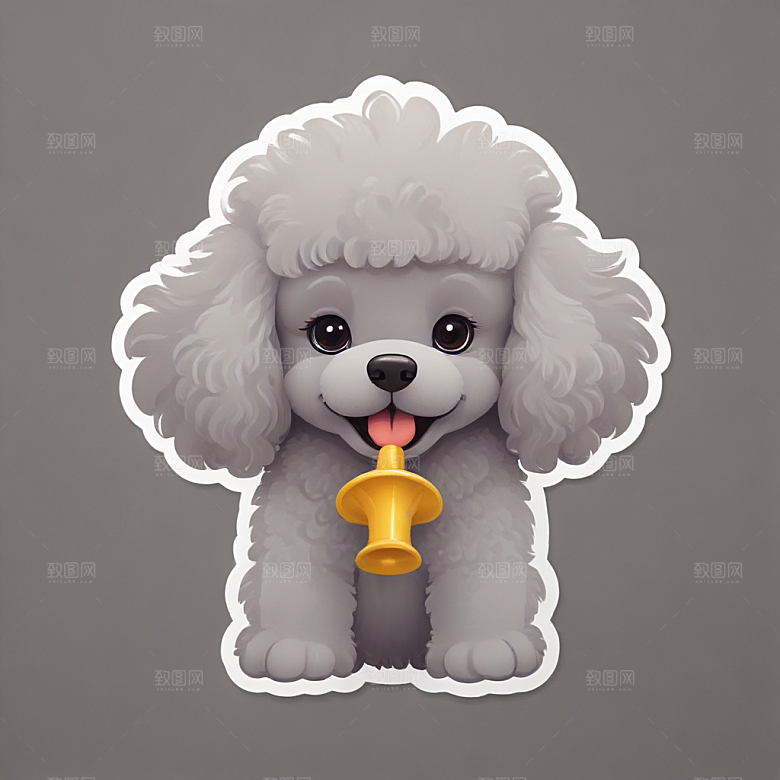 灰色贵宾犬手绘插画可爱风格生动展现宠物