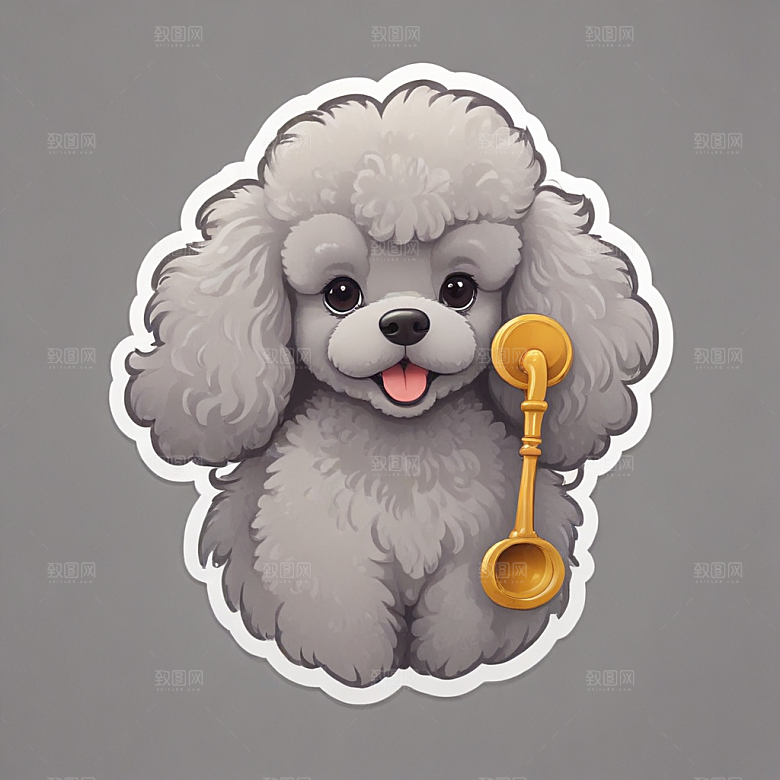 灰色贵宾犬手绘插画可爱风格生动展现宠物