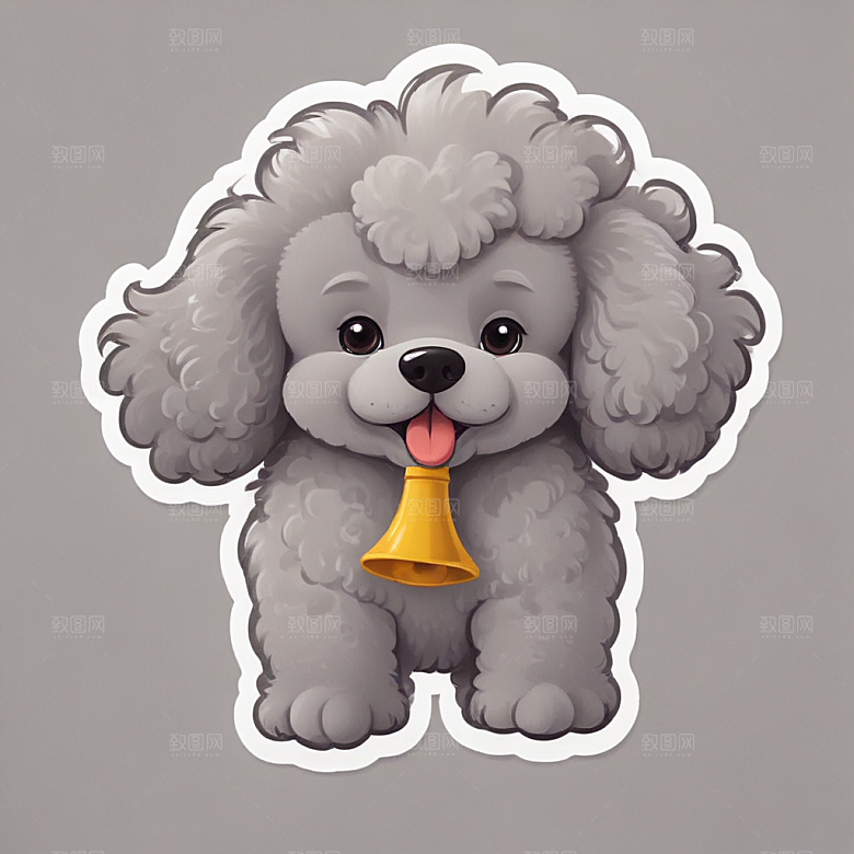 灰色贵宾犬手绘插画可爱风格生动展现宠物
