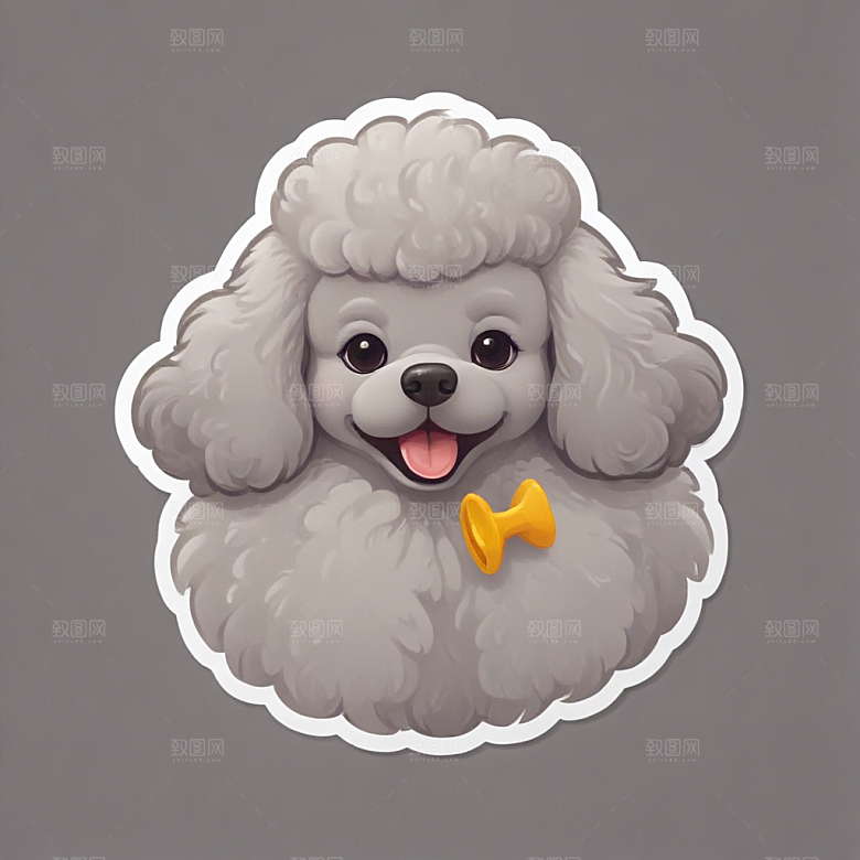 灰色贵宾犬手绘插画可爱风格生动展现宠物