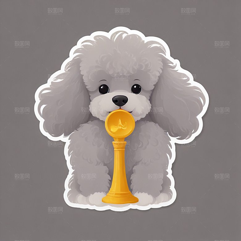 灰色贵宾犬手绘插画可爱风格生动展现宠物