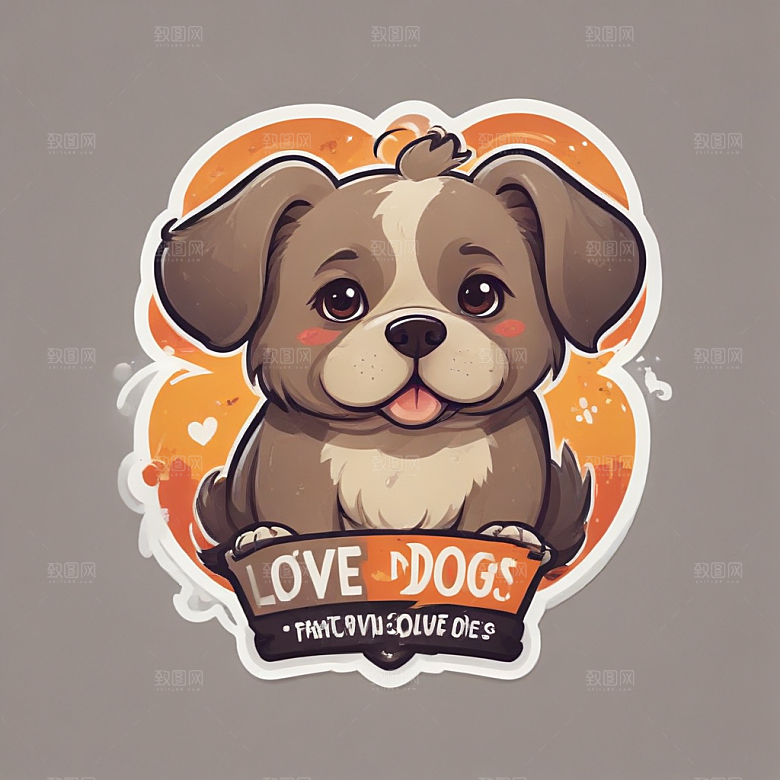 暖橙色爱恋狗狗插画故事图片