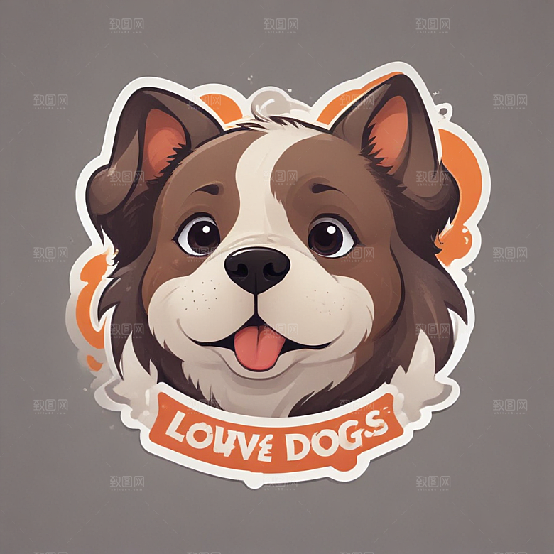 暖橙色爱恋狗狗插画故事图片