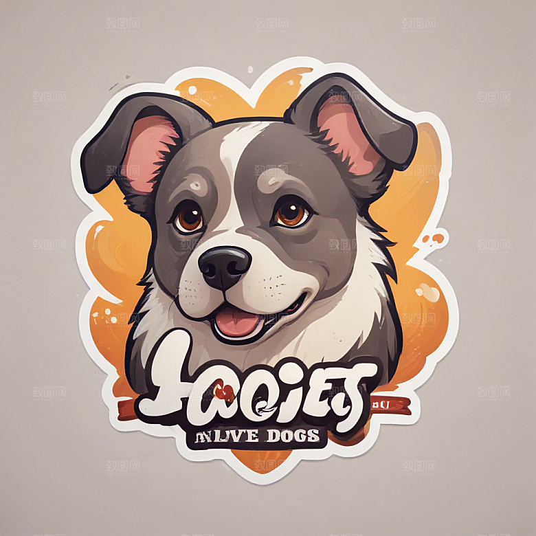 暖橙色爱恋狗狗插画故事图片