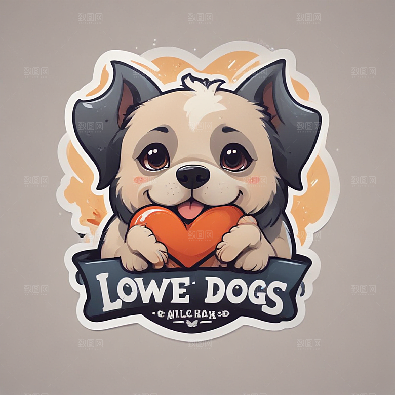 暖橙色爱恋狗狗插画故事图片