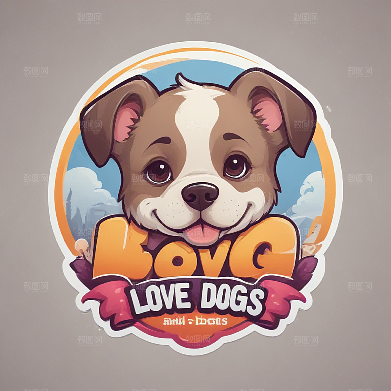 暖橙色爱恋狗狗插画故事图片