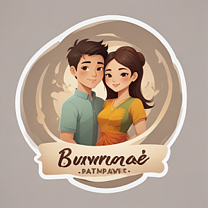 缅甸夫妇温馨生活插画图片