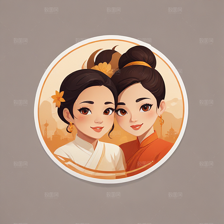 缅甸夫妇温馨生活插画图片