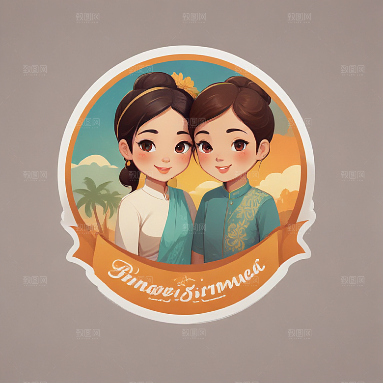 缅甸夫妇温馨生活插画图片