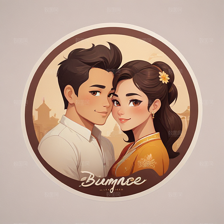 缅甸夫妇温馨生活插画图片