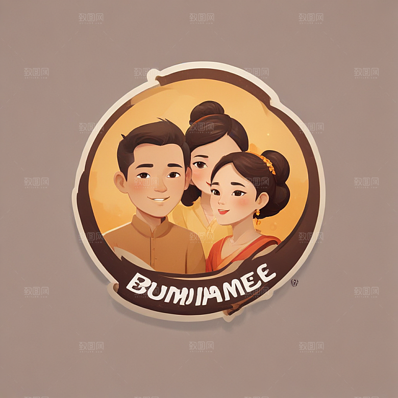 缅甸夫妇温馨生活插画图片