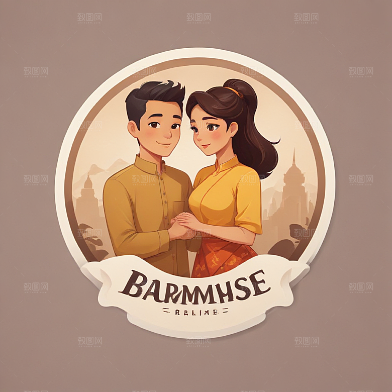 缅甸夫妇温馨生活插画图片